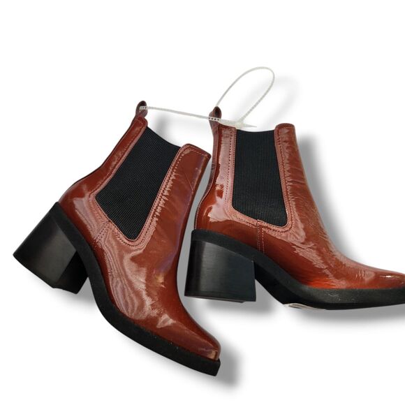 Gianni Bini Shoes - New Gianni Bini Banks Double Gore Square Toe Leather Chelsea Boot Cognac Brown 6